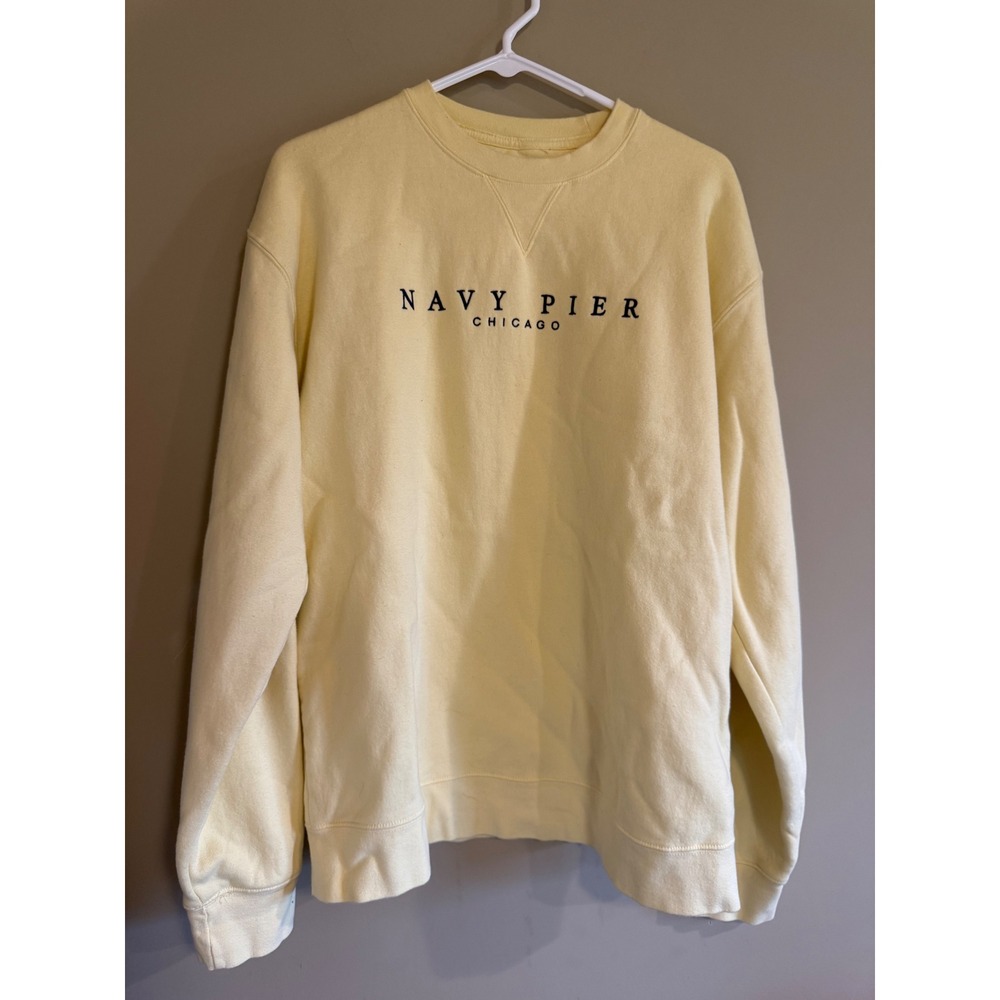Gear For Sports Navy Pier Chicago Sweatshirt Yellow Big Cotton Crewneck Large
